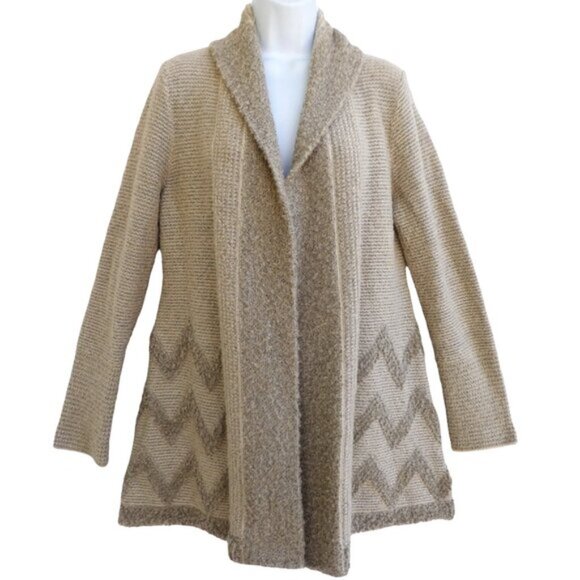 Angel of the North Anthropologie Cardigan 3D Knit Aztec Tribal Neutral Earthy L - Picture 2 of 7